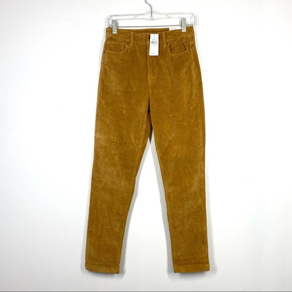 AMERICAN EAGLE New! Corduroy Mom Jean Cuffed Mustard Yellow Golden 0 - Picture 2 of 9
